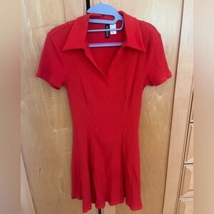 Orange collared midi dress ribbed